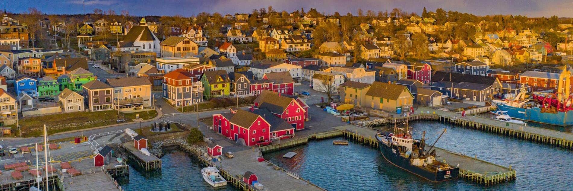 An aerial view of Lunenburg harbour - image by Tourism NS