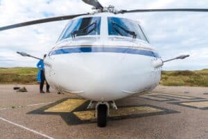 A helicopter from Vision Air Services prepares to depart from Sable Island, Nova Scotia - photo by Picture Perfect Tours and Geordie Mott
